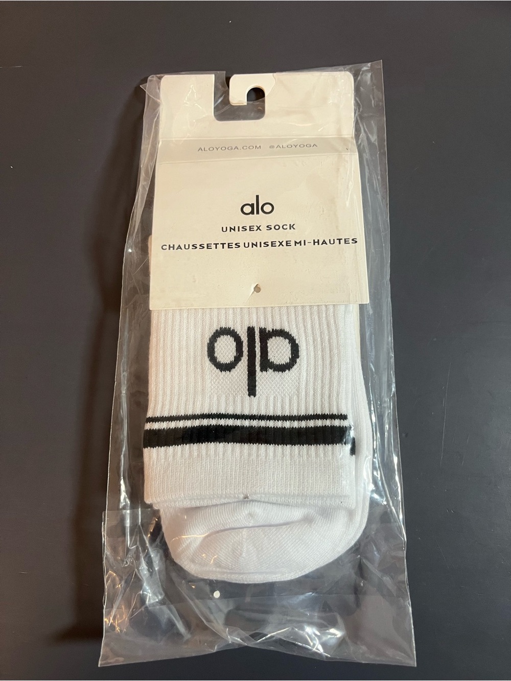 ALO Yoga White Athletic Socks with Black Stripes